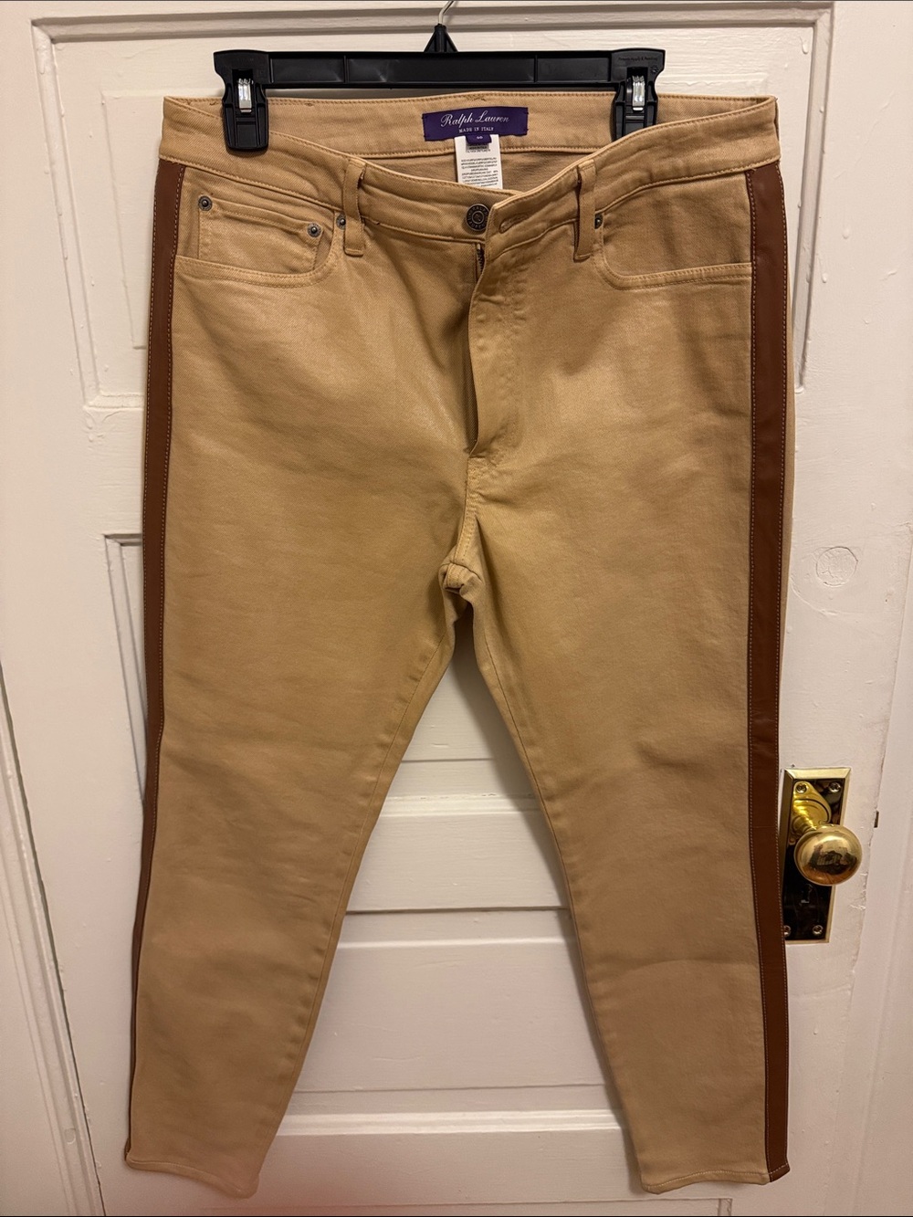Ralph Lauren Purple label Tan Cotton-Blend Men's Jeans with Brown Side Stripe